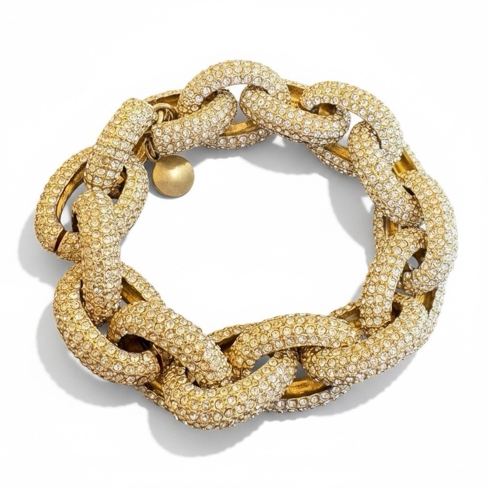 J.Crew Bracelet Pave Crystal Chunky Curb Link Gold Tone Womens OS